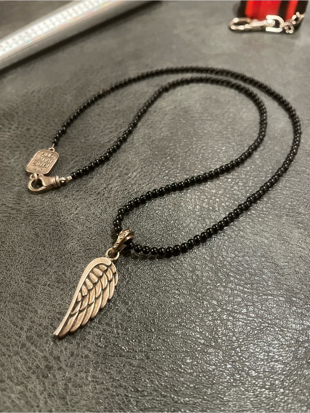 King Baby Studio Sterling Silver Wing and Black Onyx Necklace